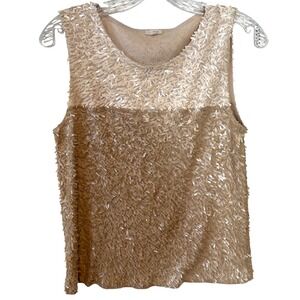 J. Crew Women's Cream and Tan Confetti Sequins Tank in Size S